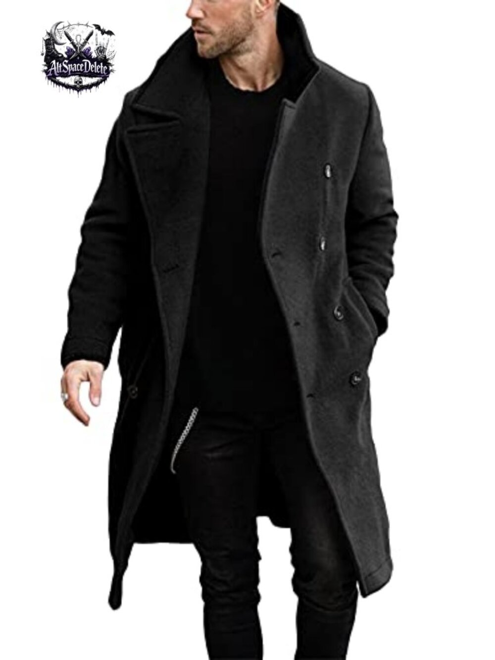 Men's Double Breasted Trench Coat Notch Lapel Long Overcoat Business Casual